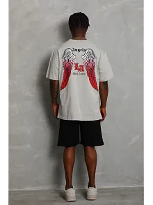Erkek Baskılı Tişört Kısa Kol Bisiklet Yaka Oversize T-shirt - Gri