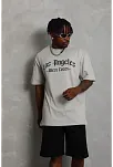Erkek Baskılı Tişört Kısa Kol Bisiklet Yaka Oversize T-shirt - Gri