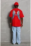 Erkek Baskılı Tişört Kısa Kol Bisiklet Yaka Oversize T-shirt - Kırmızı