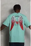 Erkek Kısa Kol Tişört Bisiklet Yaka Kanat Baskılı Oversize T-shirt - Mint Yeşili