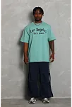 Erkek Kısa Kol Tişört Bisiklet Yaka Kanat Baskılı Oversize T-shirt - Mint Yeşili