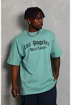 Erkek Kısa Kol Tişört Bisiklet Yaka Kanat Baskılı Oversize T-shirt - Mint Yeşili
