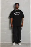 Erkek Baskılı Tişört Kısa Kol Bisiklet Yaka Oversize T-shirt - Siyah