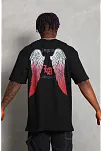 Erkek Baskılı Tişört Kısa Kol Bisiklet Yaka Oversize T-shirt - Siyah