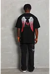 Erkek Baskılı Tişört Kısa Kol Bisiklet Yaka Oversize T-shirt - Siyah
