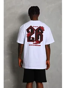 Erkek Baskılı Tişört Kısa Kol Bisiklet Yaka Oversize T-shirt - Beyaz