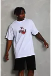 Erkek Baskılı Tişört Kısa Kol Bisiklet Yaka Oversize T-shirt - Beyaz