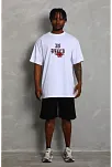Erkek Baskılı Tişört Kısa Kol Bisiklet Yaka Oversize T-shirt - Beyaz