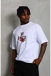 Erkek Baskılı Tişört Kısa Kol Bisiklet Yaka Oversize T-shirt - Beyaz