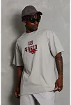 Erkek Kısa Kol Yazlık Tişört Bisiklet Yaka Baskılı Oversize T-shirt - Gri
