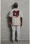 Erkek Kısa Kol Yazlık Tişört Bisiklet Yaka Baskılı Oversize T-shirt - Gri