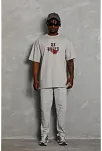 Erkek Kısa Kol Yazlık Tişört Bisiklet Yaka Baskılı Oversize T-shirt - Gri