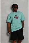 Erkek Baskılı Tişört Kısa Kol Bisiklet Yaka Oversize T-shirt - Mint Yeşili