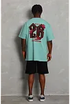 Erkek Baskılı Tişört Kısa Kol Bisiklet Yaka Oversize T-shirt - Mint Yeşili