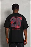 Erkek Baskılı Tişört Kısa Kol Bisiklet Yaka Oversize T-shirt - Siyah