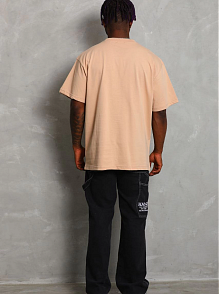 Erkek Düz Yazlık Kısa Kol Tişört Bisiklet Yaka Oversize T-shirt - Bej