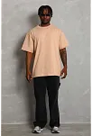 Erkek Düz Yazlık Kısa Kol Tişört Bisiklet Yaka Oversize T-shirt - Bej