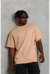 Erkek Düz Yazlık Kısa Kol Tişört Bisiklet Yaka Oversize T-shirt - Bej