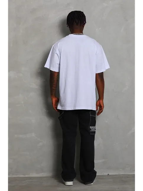 Erkek Düz Yazlık Kısa Kol Tişört Bisiklet Yaka Oversize T-shirt - Beyaz