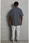 Erkek Düz Yazlık Kısa Kol Tişört Bisiklet Yaka Oversize T-shirt - Füme