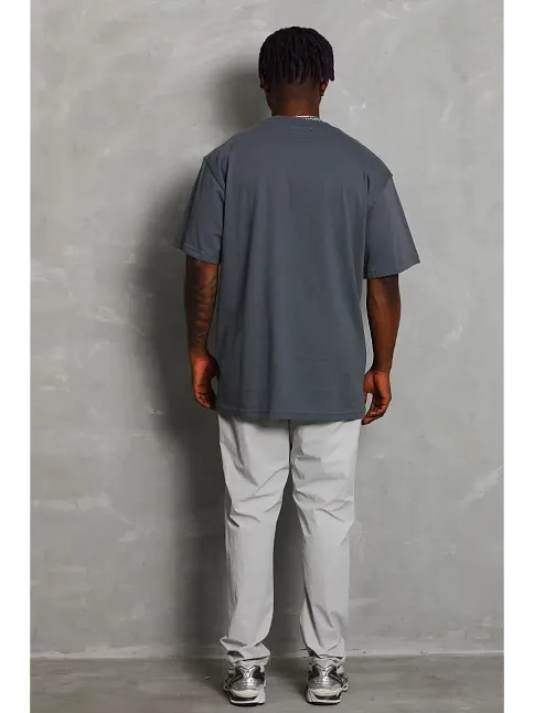 Erkek Düz Yazlık Kısa Kol Tişört Bisiklet Yaka Oversize T-shirt - Füme