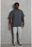 Erkek Düz Yazlık Kısa Kol Tişört Bisiklet Yaka Oversize T-shirt - Füme