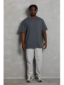 Erkek Düz Yazlık Kısa Kol Tişört Bisiklet Yaka Oversize T-shirt - Füme