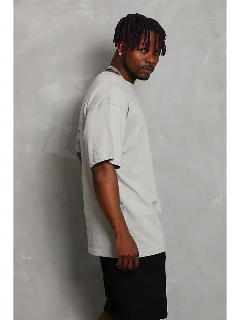 Erkek Düz Yazlık Kısa Kol Tişört Bisiklet Yaka Oversize T-shirt - Gri
