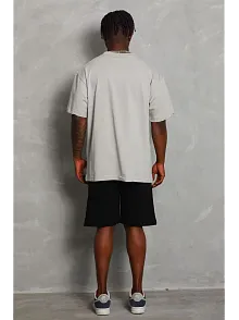 Erkek Düz Yazlık Kısa Kol Tişört Bisiklet Yaka Oversize T-shirt - Gri