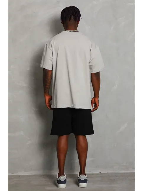 Erkek Düz Yazlık Kısa Kol Tişört Bisiklet Yaka Oversize T-shirt - Gri