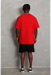 Erkek Düz Yazlık Kısa Kol Tişört Bisiklet Yaka Oversize T-shirt - Kırmızı