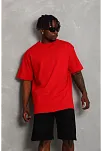 Erkek Düz Yazlık Kısa Kol Tişört Bisiklet Yaka Oversize T-shirt - Kırmızı