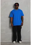 Erkek Düz Yazlık Kısa Kol Tişört Bisiklet Yaka Oversize T-shirt - Mavi