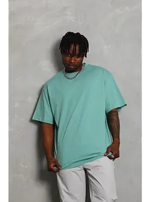 Erkek Düz Yazlık Kısa Kol Tişört Bisiklet Yaka Oversize T-shirt - Mint Yeşili