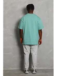 Erkek Düz Yazlık Kısa Kol Tişört Bisiklet Yaka Oversize T-shirt - Mint Yeşili