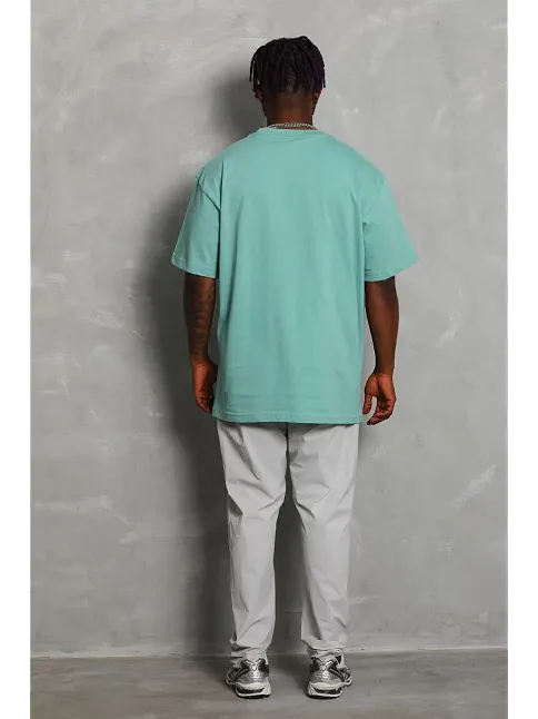 Erkek Düz Yazlık Kısa Kol Tişört Bisiklet Yaka Oversize T-shirt - Mint Yeşili