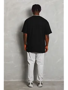 Erkek Düz Yazlık Kısa Kol Tişört Bisiklet Yaka Oversize T-shirt - Siyah