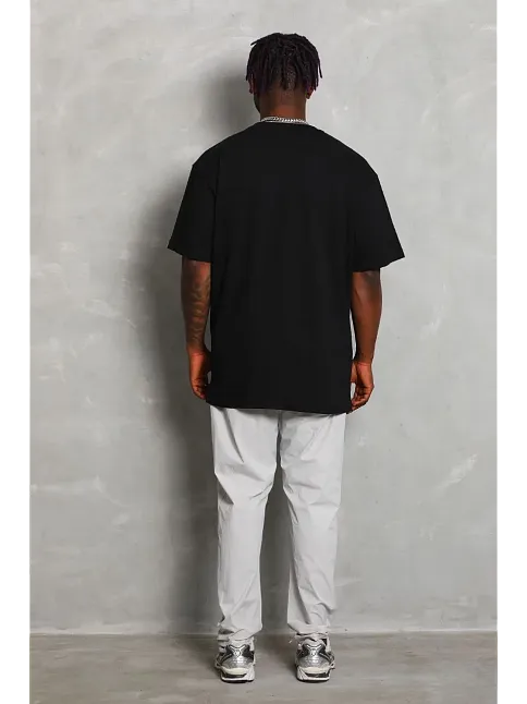 Erkek Düz Yazlık Kısa Kol Tişört Bisiklet Yaka Oversize T-shirt - Siyah
