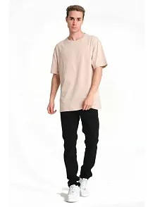 Erkek Düz Penye Tişört Bisiklet Yaka Kısa Kol Regular Fit T-shirt - Bej