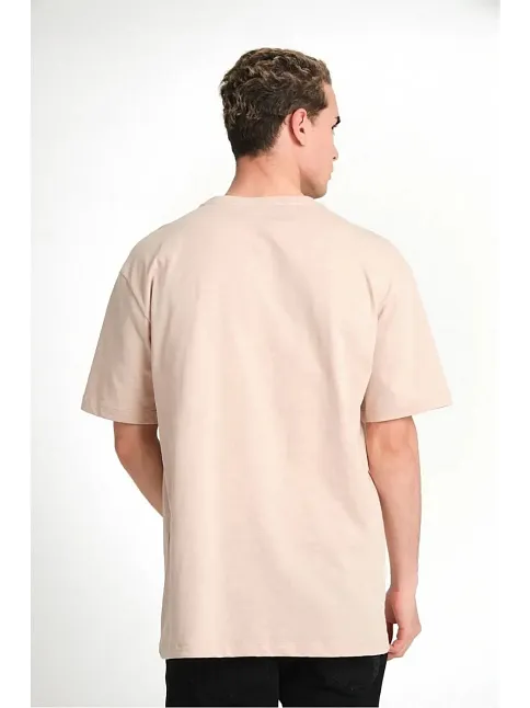 Erkek Düz Penye Tişört Bisiklet Yaka Kısa Kol Regular Fit T-shirt - Bej