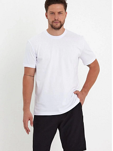 Erkek Düz Penye Tişört Bisiklet Yaka Kısa Kol Regular Fit T-shirt - Beyaz