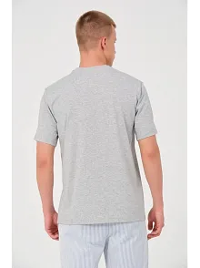Erkek Düz Penye Tişört Bisiklet Yaka Kısa Kol Regular Fit T-shirt - Gri