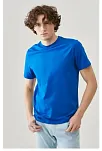 Erkek Düz Penye Tişört Bisiklet Yaka Kısa Kol Regular Fit T-shirt - Mavi