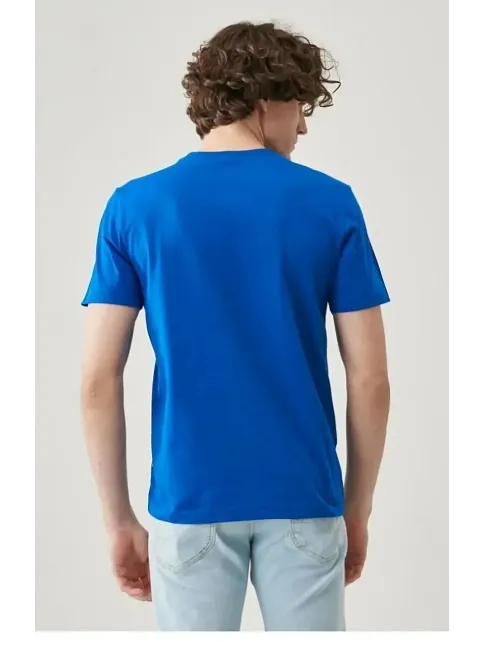 Erkek Düz Penye Tişört Bisiklet Yaka Kısa Kol Regular Fit T-shirt - Mavi