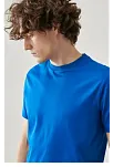 Erkek Düz Penye Tişört Bisiklet Yaka Kısa Kol Regular Fit T-shirt - Mavi
