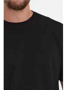 Erkek Düz Penye Tişört Bisiklet Yaka Kısa Kol Regular Fit T-shirt - Siyah