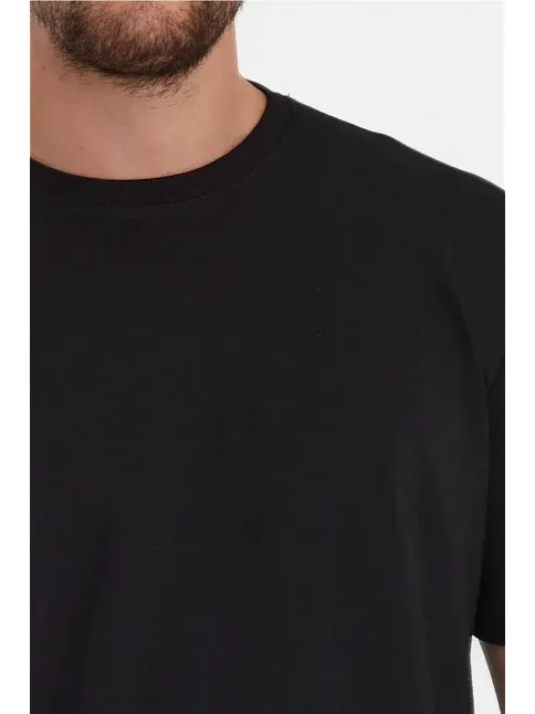 Erkek Düz Penye Tişört Bisiklet Yaka Kısa Kol Regular Fit T-shirt - Siyah
