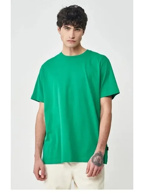 Erkek Düz Penye Tişört Bisiklet Yaka Kısa Kol Regular Fit T-shirt - Yeşil