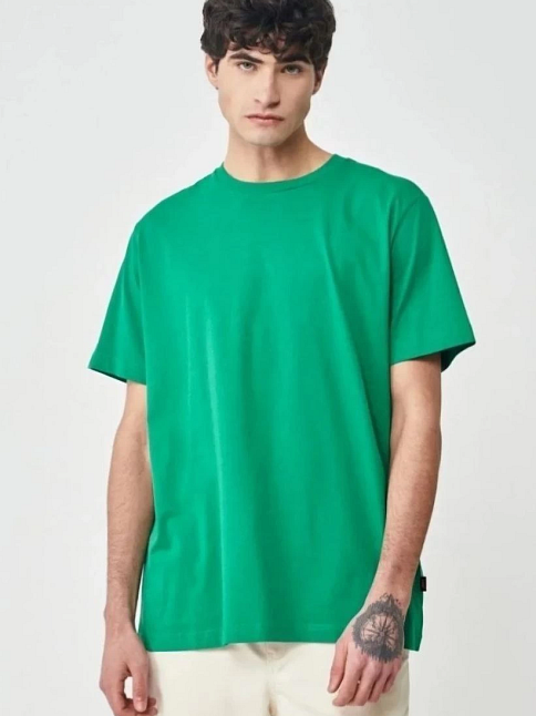 Erkek Düz Penye Tişört Bisiklet Yaka Kısa Kol Regular Fit T-shirt - Yeşil