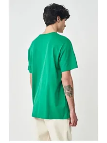 Erkek Düz Penye Tişört Bisiklet Yaka Kısa Kol Regular Fit T-shirt - Yeşil